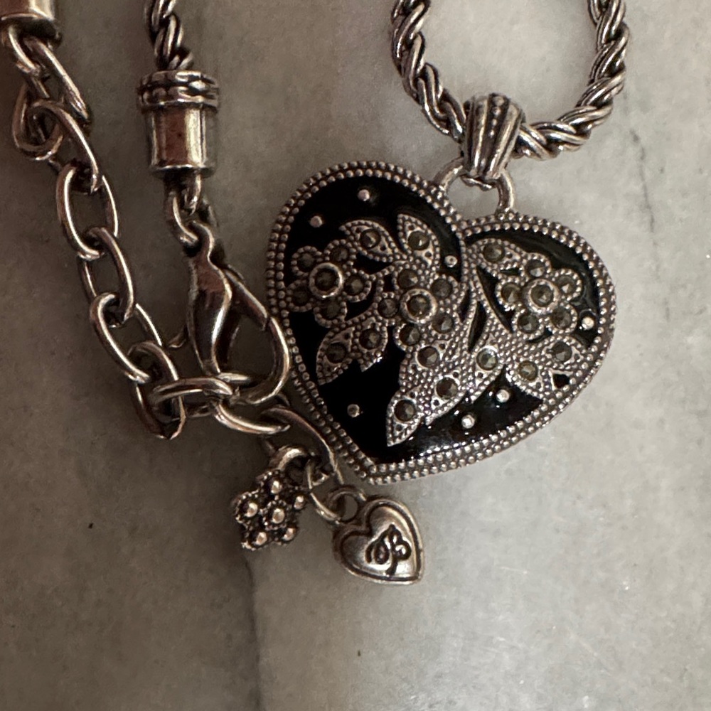 Brighton Silver Heart Necklace with Floral Design - Picture 4 of 7